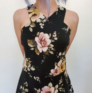 Black Floral Halter Dress